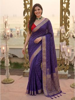 Nyri - Purple Ethnic Motifs Beads and Stones Georgette Designer Saree with Unstitched Blouses