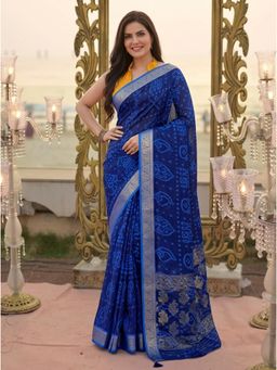 Nyri - Navy Blue Ethnic Motifs Beads and Stones Saree with Unstitched Blouses