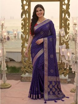 Nyri - Purple Ethnic Motifs Beads and Stones Georgette Saree with Unstitched Blouses