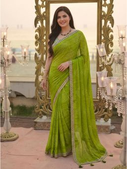 Nyri - Green Printed Georgette Saree with Unstitched Blouse