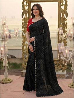 Nyri - Black Ethnic Motifs Sequinned Silk Blend Designer Saree with Unstitched Blouses