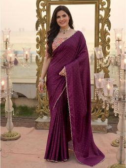 Nyri - Purple Ethnic Motifs Sequinned Silk Blend Designer Saree with Unstitched Blouses