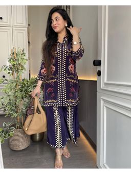 Gahan - Womens Purple Rayon Blend Printed Straight Kurta with Palazzo