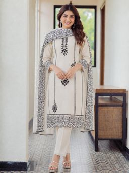 Gahan - Womens Off White Rayon Blend Embroidered Straight Kurta and Pant with Dupatta