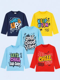 Googo Gaaga - Kids Boys Full Sleeves Cotton Printed T-Shirts (Pack Of 5)