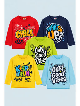 Googo Gaaga - Kids Boys Full Sleeves Cotton Printed T-Shirts (Pack Of 5)