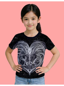 Nusyl - Girls Black Love Heart Printed Half Sleeves T-Shirt