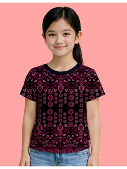 Nusyl - Girls Black Ditsy Flower Printed Half Sleeves T-Shirt