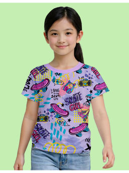 Nusyl - Girls Lavender Skate Vibes Printed Half Sleeves T-Shirt