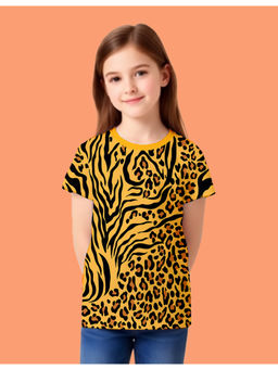 Nusyl - Girls Yellow Animal Print Half Sleeves T-Shirt