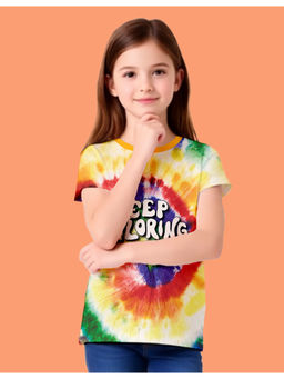 Nusyl - Girls Yellow Keep Exploring Text Printed Half Sleeves T-Shirt