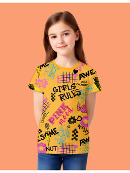 Nusyl - Girls Yellow Girls Rules Text Printed Half Sleeves T-Shirt
