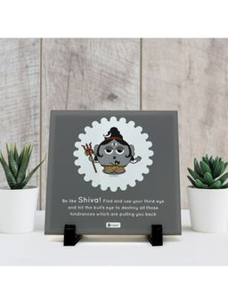 Indigifts - Office Gifts Be Like Shiva Printed Grey Ceramic Tile Diwali Decorations Items