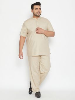 Vastramay - Men Beige Cotton Blend Short Kurta and Salwar