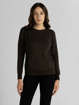 Van Heusen Woman Lingerie and Athleisure - Round Neck & Concealed Zipper Sweatshirt Olive Night