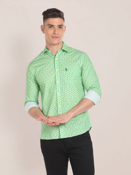 U.S. POLO ASSN. - Green Printed Cotton Shirt