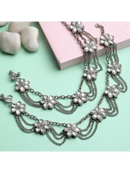 Karatcart - Oxidised Silver Floral Chain and Kundan Anklet for Women