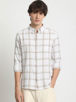 The Bear House - Men's Checked Slim Fit Off White Casual Shit