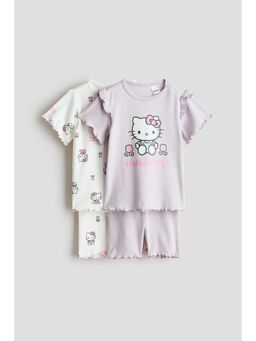H&M - Girls Purple 2-Pack Printed Pyjamas