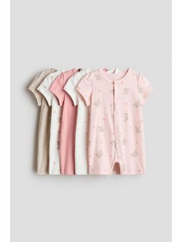 H&M - Girls Pink 5-Pack Short Cotton Sleepsuits