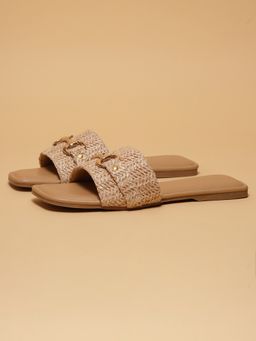 ERIDANI - Women Sorelle Beige Embellished Chain Slip-On Flats