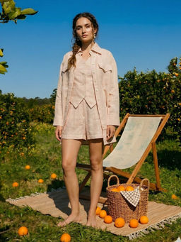 House of Fett - Apricot Cotton Linen Shirt with Waistcoat and Shorts