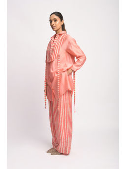 JAYATI GOENKA - Pink Striped Shirt and Pant with Yoke Overlay