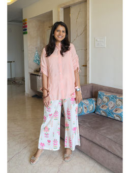 Pink Tree - Pink Solid Shirt with Printed Pants