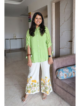 Pink Tree - Green Solid Shirt with Printed Pants