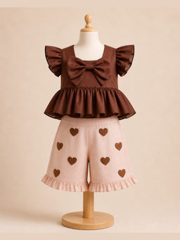 Tilsim by Sagarika Mehrotra - Brown Cocoa Heart Top And Shorts