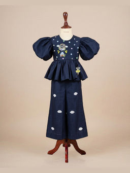 Tilsim by Sagarika Mehrotra - Navy Blue Midnight Play Top And Pant