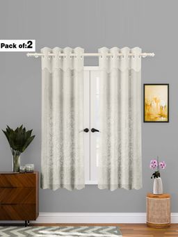 Kuber Industries - Cream Frill Net Curtains (Pack Of 2) (5 Feet)