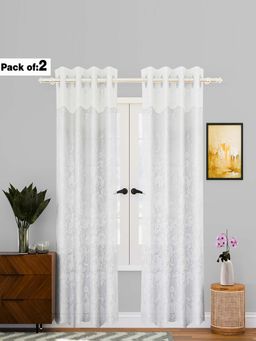 Kuber Industries - White Frill Net Curtains (Pack Of 2) (7 Feet)