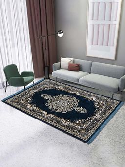 Kuber Industries - Navy Blue Floral Print Floor Carpet (5X7 Feet)