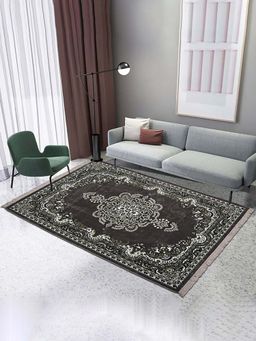 Kuber Industries - Grey Floral Print Floor Carpet (5X7 Feet)