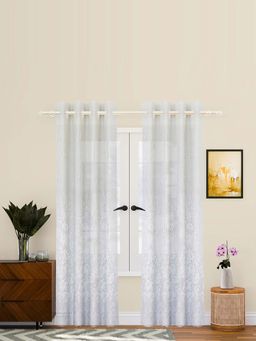 Kuber Industries - White Floral Embroidery Curtains (Pack of 3) (7 Feet)