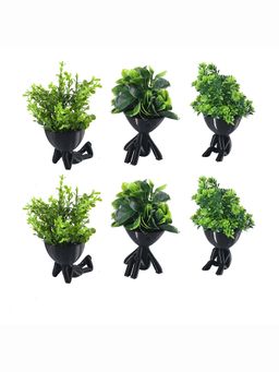 Kuber Industries - Black Plastic Mini Artificial Plants with Pots (Pack of 6)