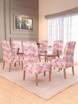 Kuber Industries - Pink Stretchable Flower Print Chair Covers (Pack of 6)
