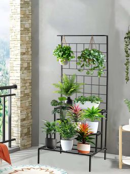Kuber Industries - Black Metal Dual Purpose Vertical 3 Tier Planter Stand