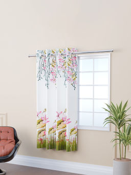 Kuber Industries - White 8 Grommets Digital Lotus Flower Polyester Curtain
