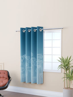 Kuber Industries - Blue 8 Grommets Digital Matki Flower Polyester Curtain
