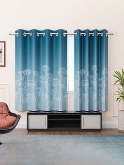 Kuber Industries - Blue 8 Grommets Digital Matki Flower Curtains (Pack of 2) (5 Feet)