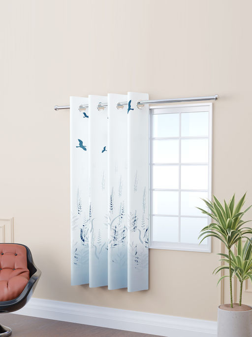 Kuber Industries White 8 Grommets Digital Birds Polyester Curtain