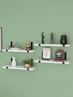 Kuber Industries - White Wooden Wall Shelves (Pack of 4)