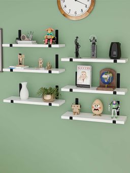 Kuber Industries - White Wooden Wall Shelves (Pack of 6)