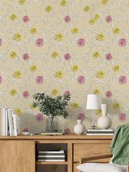 Kuber Industries - Cream Flower PVC Self-Adhesive Wallpaper