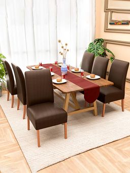 Kuber Industries - Brown Polyester Stretchable Chair Covers (Pack of 6)