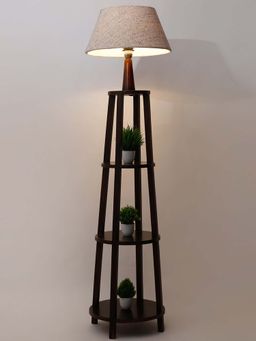 Fabindia - Brown Humaina Ambient Wood Lacquered Floor Lamp without Shade