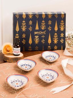 Fabindia - White Multi Falak Ceramic Diyas (Pack of 4)