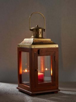 Fabindia - Brown Golden Tejas Wooden Table Lantern